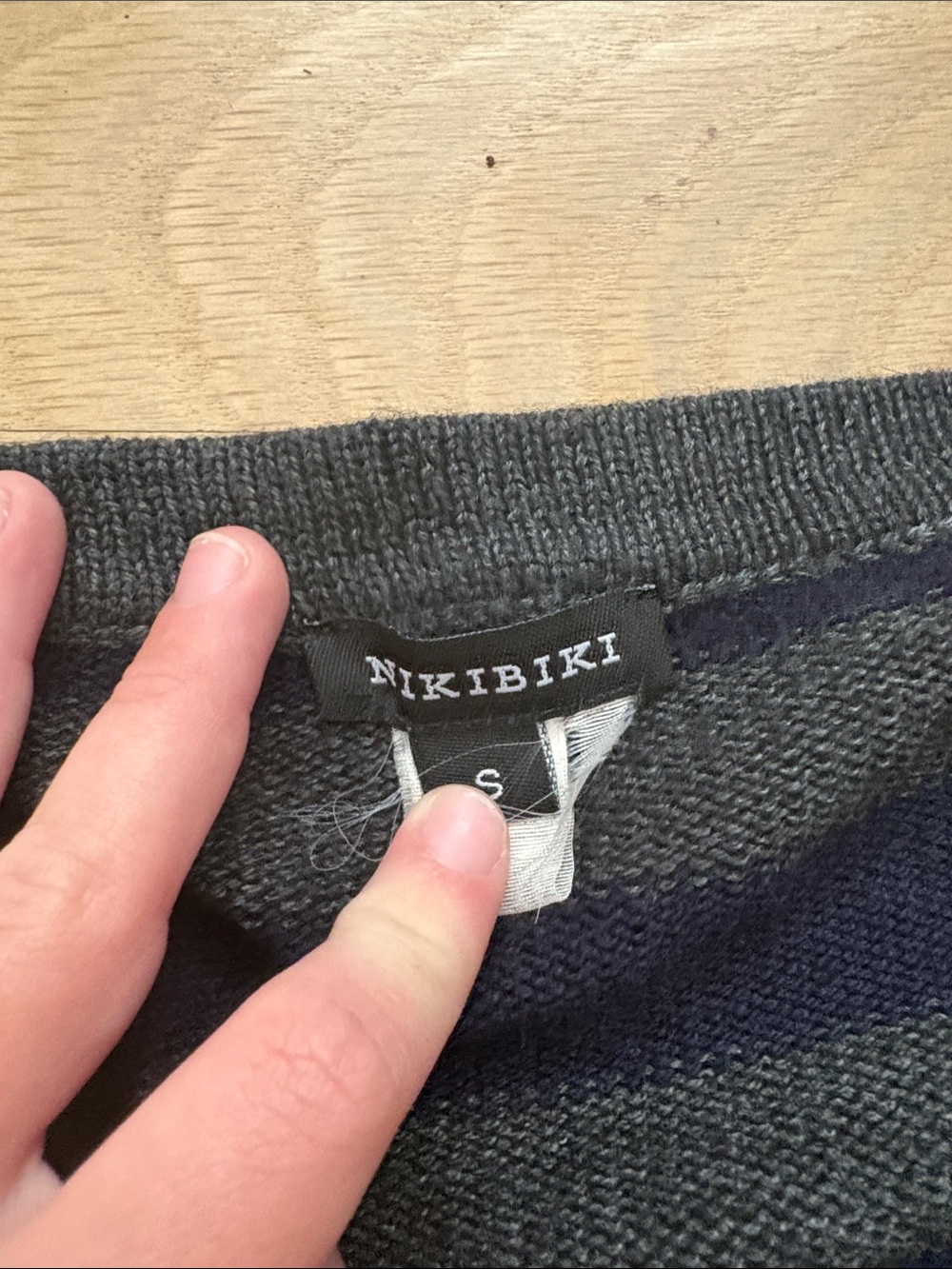 Nikibiki Navy and Charcoal Striped Off-the-Shoulder Sweater - Picture 3 of 6